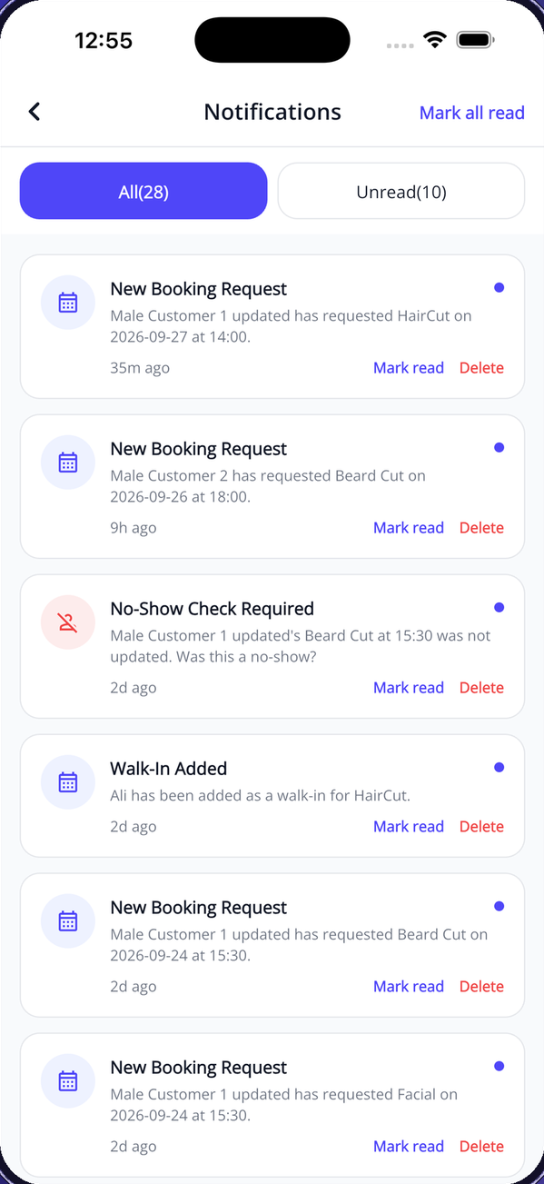 Never miss a booking